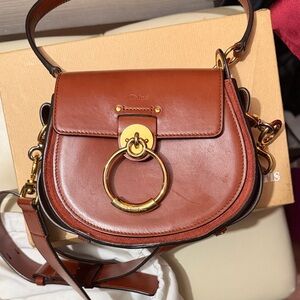 Chloe Tan Leather Crossbody Bag with Gold Accents